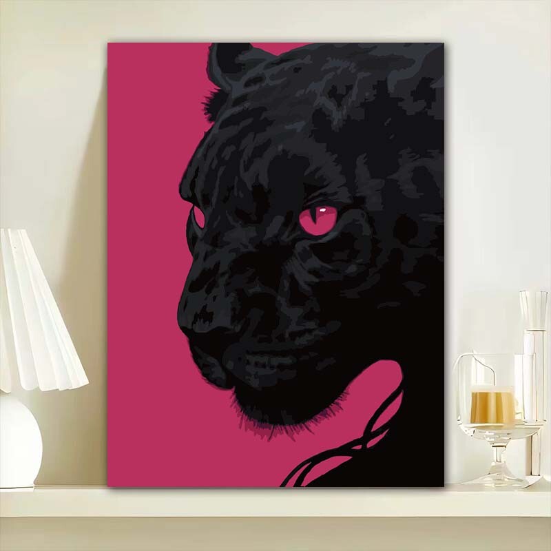 高颜值黑豹数字油画diy手工填色高级感客厅装饰画自己涂色手绘