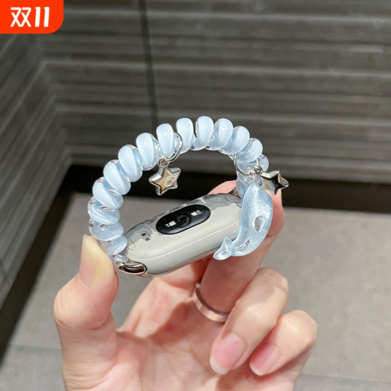 适用小米手环10/9表带弹力发圈电话线8/7NFC版腕带夏季小海豚6/5/4/3陶瓷版替换带女生智能手环数码配件清凉