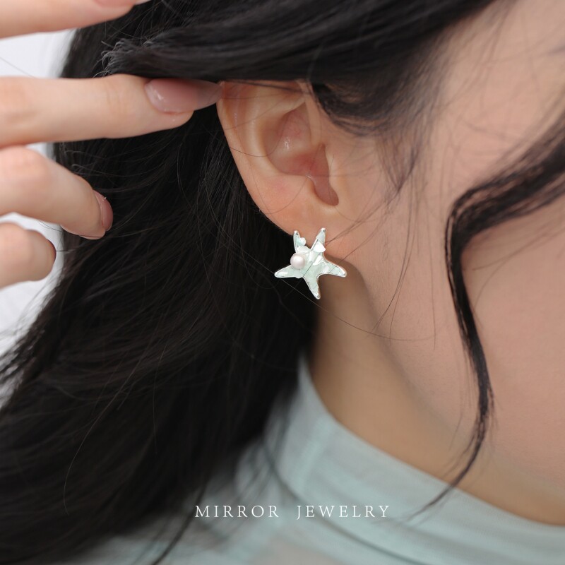 小麋人「薄荷曼波」925银海星耳钉女耳环耳饰银针潮流时尚小众