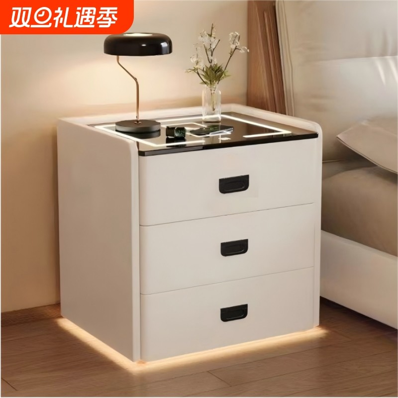 智能床头柜简约现代2025新款家用卧室轻奢高级感带锁免安装床边柜