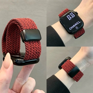 适用苹果s11星空白弹力编织磁吸扣表带applewatchs10/s9舒适柔软腕带iwatch8/7男女款s6运动se智能表带