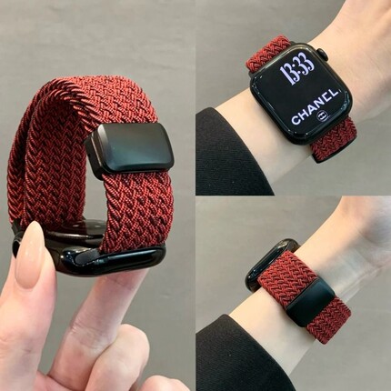 适用苹果s11星空白弹力编织磁吸扣表带applewatchs10/s9舒适柔软腕带iwatch8/7男女款s6运动se智能薄荷绿