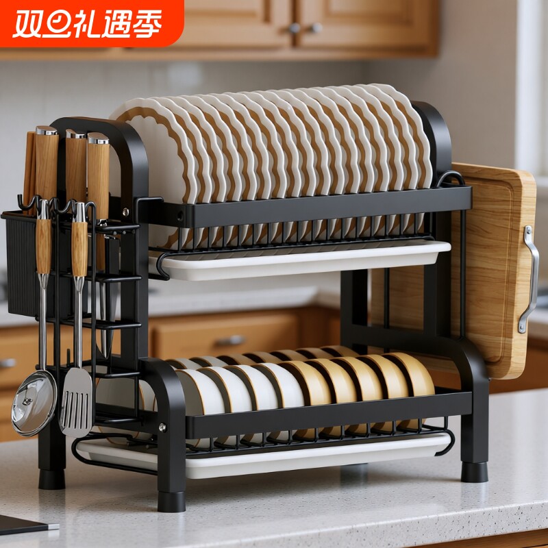 多功能厨房沥水架水槽边新款家用落地分层一体壁挂式专用防滑伸缩