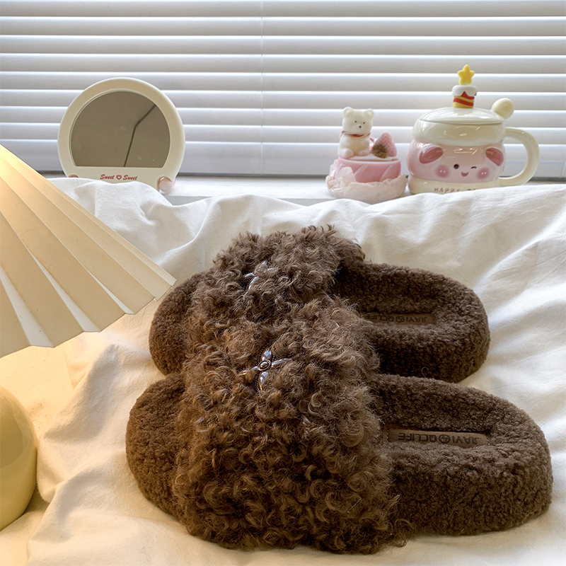 复古风时尚毛毛拖鞋女外穿2025秋冬新款网红厚底增高加绒保暖棉拖