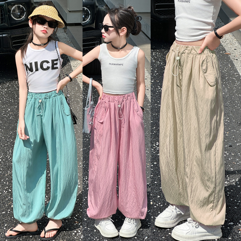 女童束脚冰丝裤夏季薄款2025新款儿童中大童女孩宽松防蚊休闲夏装