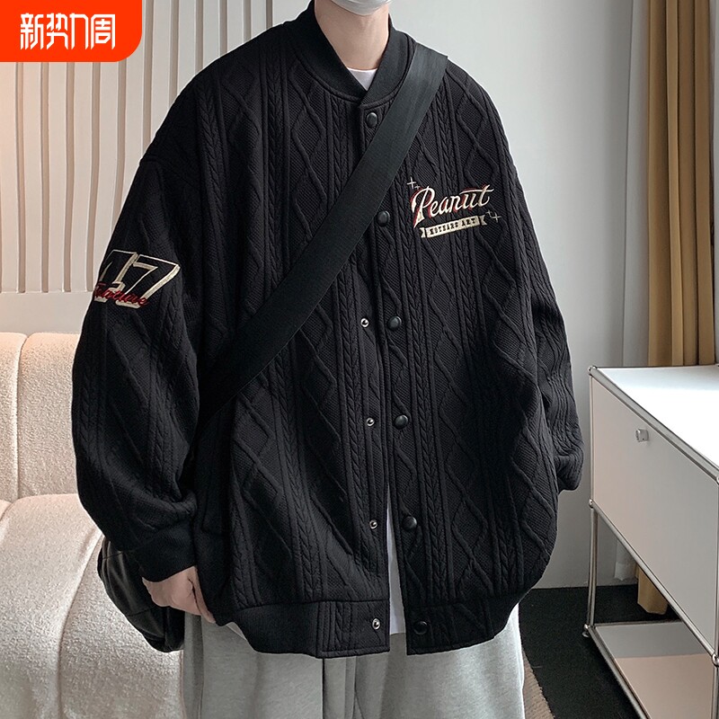 棒球服外套男款春秋季运动新款青少年夹克情侣男装上衣服休闲黑色