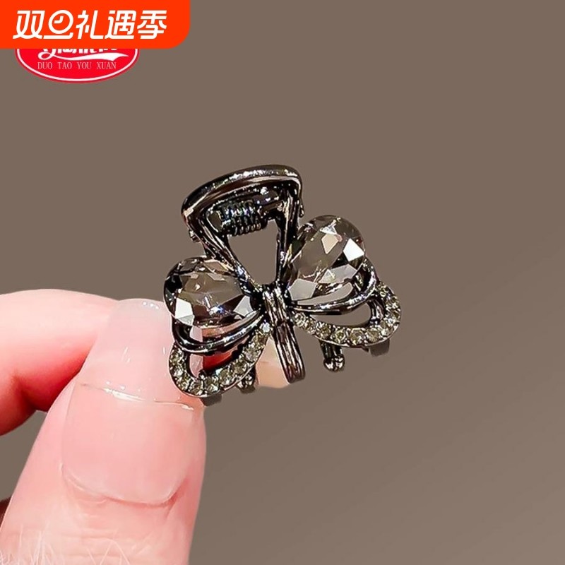 前额水晶蝴蝶结抓夹小号碎发刘海夹子侧边高级感夹子头饰对夹发卡