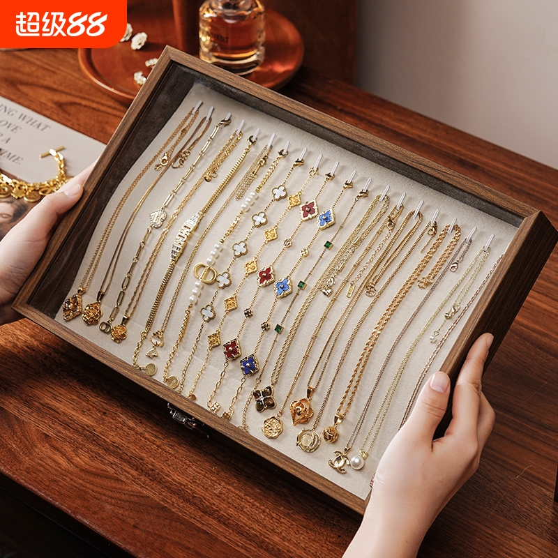 项链收纳盒专用防尘大容量珍珠项链高档轻奢精致2024新款实木首饰