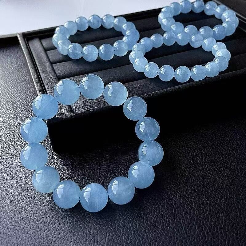 海蓝宝转运珠水晶男珠子冰透冰种手链多圈手串单圈仿女深海蓝三圈