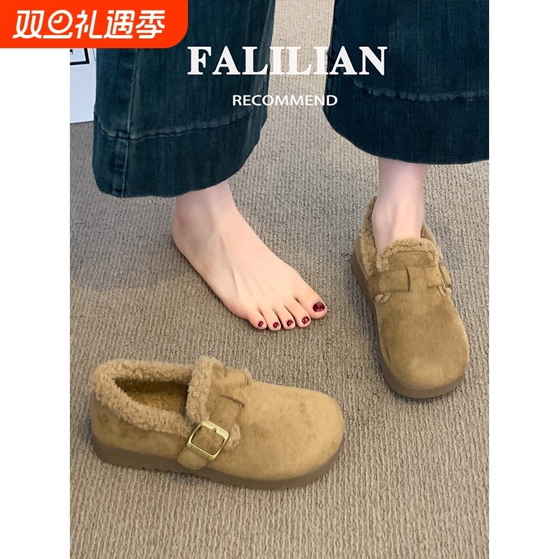 加绒勃肯鞋女2025新款爆款冬季棉鞋子保暖毛毛鞋一脚蹬雪地靴毛绒