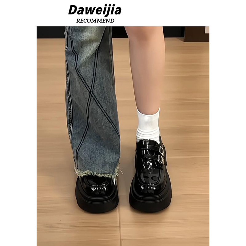 黑色厚底百搭小皮鞋女2025春秋新款复古增高日系jk乐福单鞋配裙子