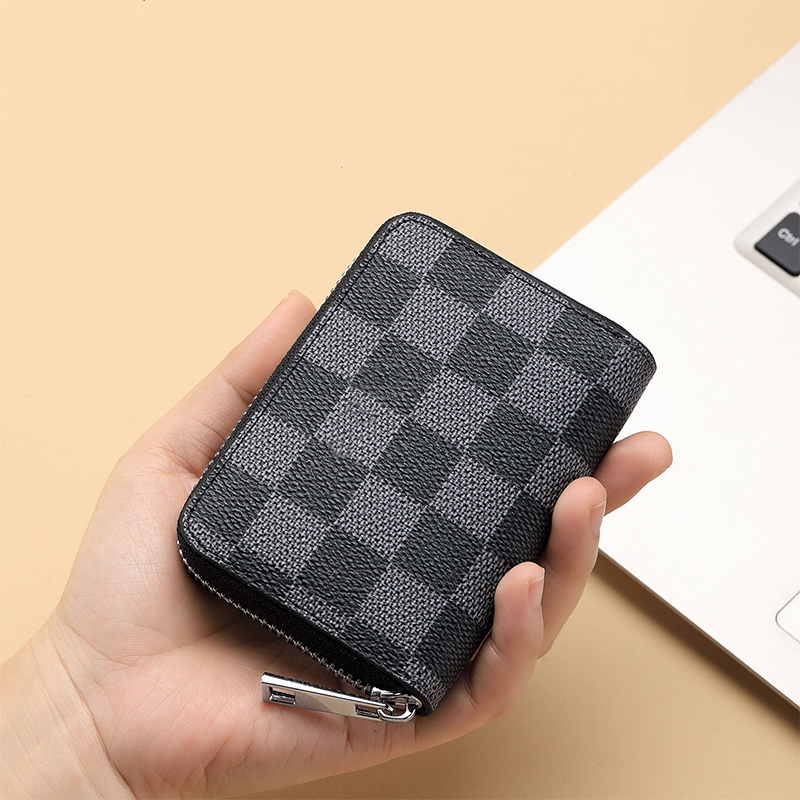 欧美2025新款卡包男女格纹零钱包轻奢大容量多卡位驾驶证拉链卡包