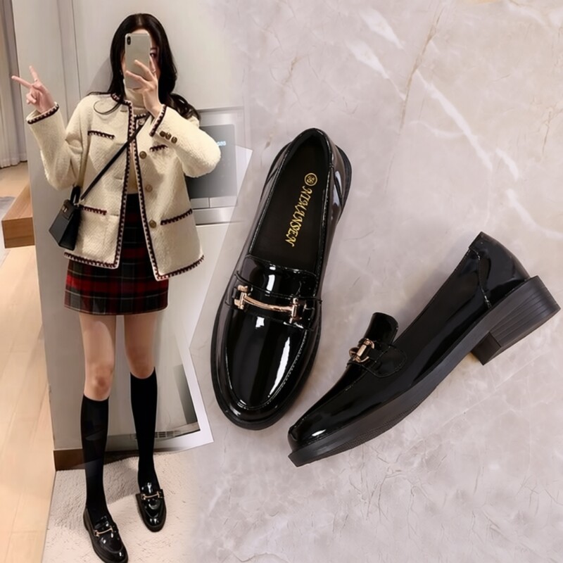 软底小皮鞋单鞋乐福鞋女2025新款春秋英伦风鞋子平底百搭黑色豆豆