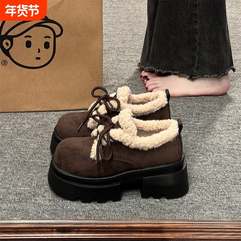 鞋子复古黑色东北厚底雪地棉鞋女冬2025新款保暖加绒加厚外穿勃肯,女鞋,乐福鞋（豆豆鞋）,淘宝优惠券,粉丝福利购,淘宝优惠卷