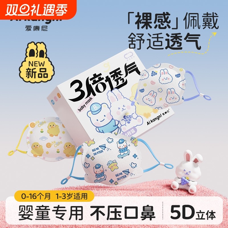 婴儿口罩0到6月专用婴幼儿12月宝宝小月龄防护用1-3岁3d立体