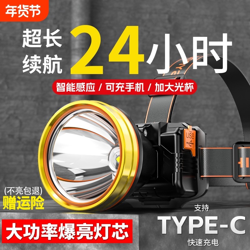 头灯强光充电超亮长续航锂电户外头戴式小型手电筒夜钓鱼