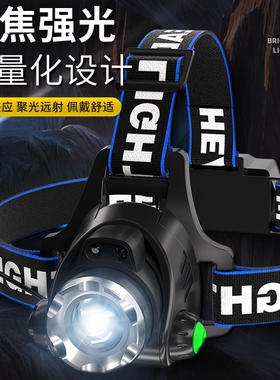 公牛适用LED头灯感应超亮强光手电筒可充电头戴式矿灯夜钓鱼远射
