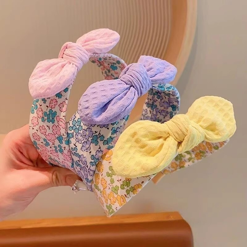 碎花兔耳朵儿童发箍甜美可爱小女孩宽边花L朵圆点头箍宝宝简约发