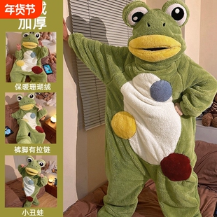 丑蛙睡袍珊瑚绒睡衣女款2025新款冬高级感加厚男鲨鱼秋冬季家居服