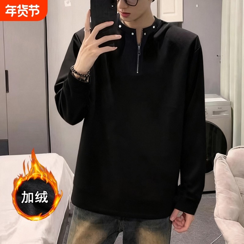 半拉链垫肩卫衣秋冬加绒美式高街长袖T恤男宽松休闲痞帅上衣潮流,运动服/休闲服装,运动T恤,淘宝优惠券,粉丝福利购,淘宝优惠卷