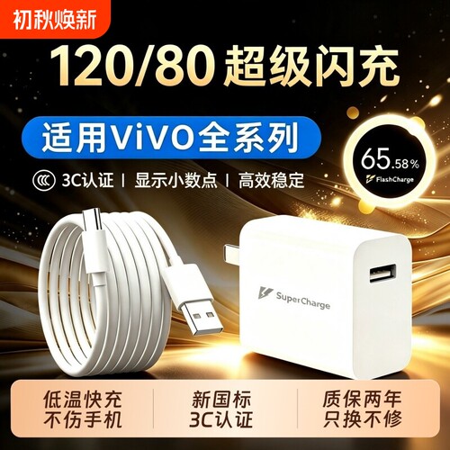 适用VIVO系列充电器120W超级闪充80W快充头IQOO/Neo7/pro/Neo8/9/10Pro/X200插头正品套装双typec快充数据线