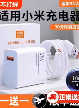 67W闪充头小米充电器适用于红米K40K50note10pro氮化镓12/11pro/11/13原装120W快充插头手机正品数据线6A颖赢