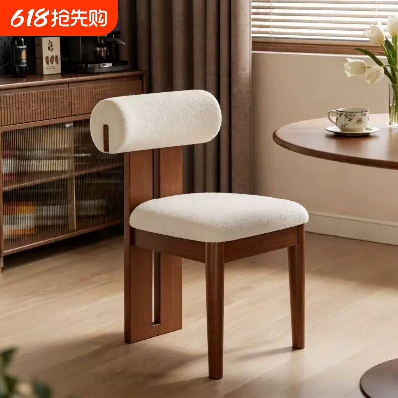 法式复古实木椅子餐椅家用设计师中古侘寂风餐厅餐桌椅靠背河马椅