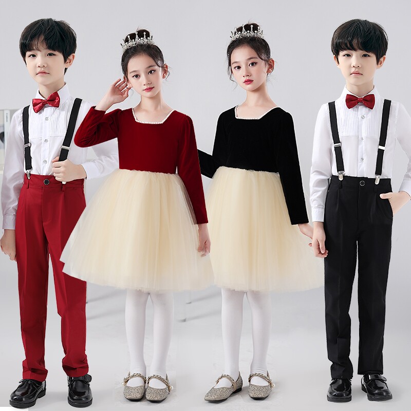 六一表演服装女童舞蹈裙小学生合唱男童背带裤演讲朗诵儿童演出服
