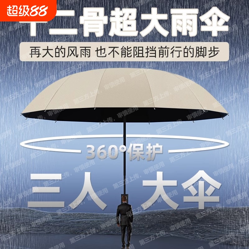 超大号雨伞男女加固手动结实抗风晴雨两用折叠黑胶防晒遮阳伞纯色