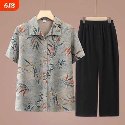 中老年人奶奶装夏季短袖衬衫套装