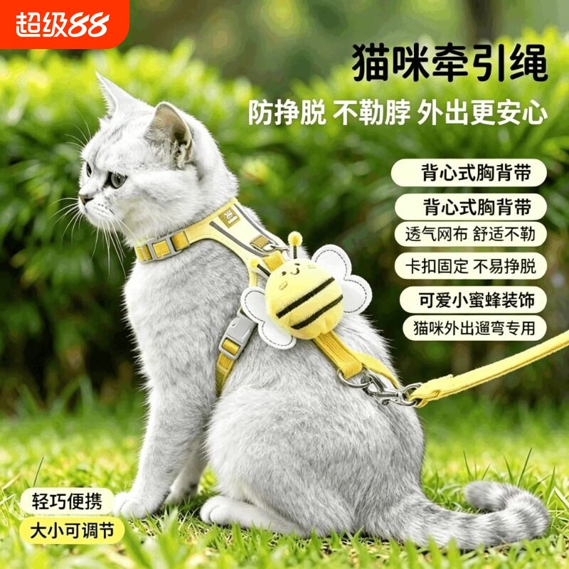 猫咪牵引绳外出防挣脱溜猫绳图片