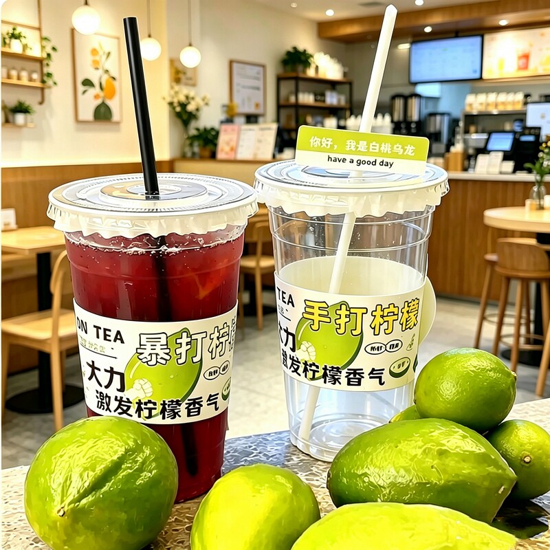 一次性带盖手打柠檬茶杯子图片