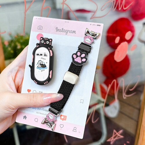 可爱猫咪适用小米手环10表带猫爪编织磁吸9/8NFC版7替换小米手环6/5创意腕带4/3xiaomi智能运动配件