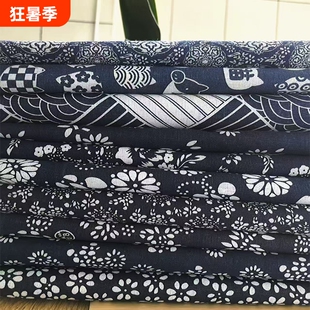 民族风乌镇蓝青印花桌布布料碎花涤棉民族窗帘亚麻布复古兰花青花