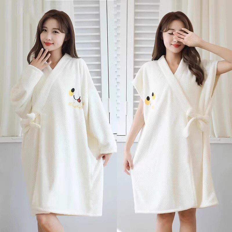 浴袍女夏季2025新款珊瑚绒可穿式女款睡袍吸水速干短袖大码浴巾裹