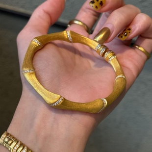 情人节竹节缎面爆款丝绸手镯镶嵌金色拉丝女轻奢手环小众设计手链