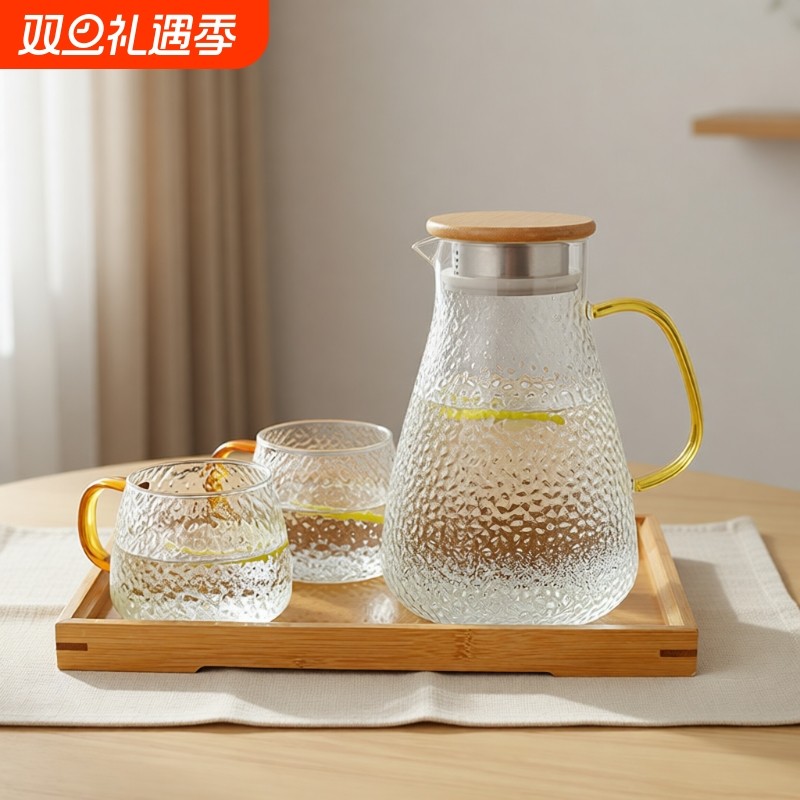 新中式茶具锤纹玻璃加厚耐高温套装大容量简约家用凉白开壶凉水壶