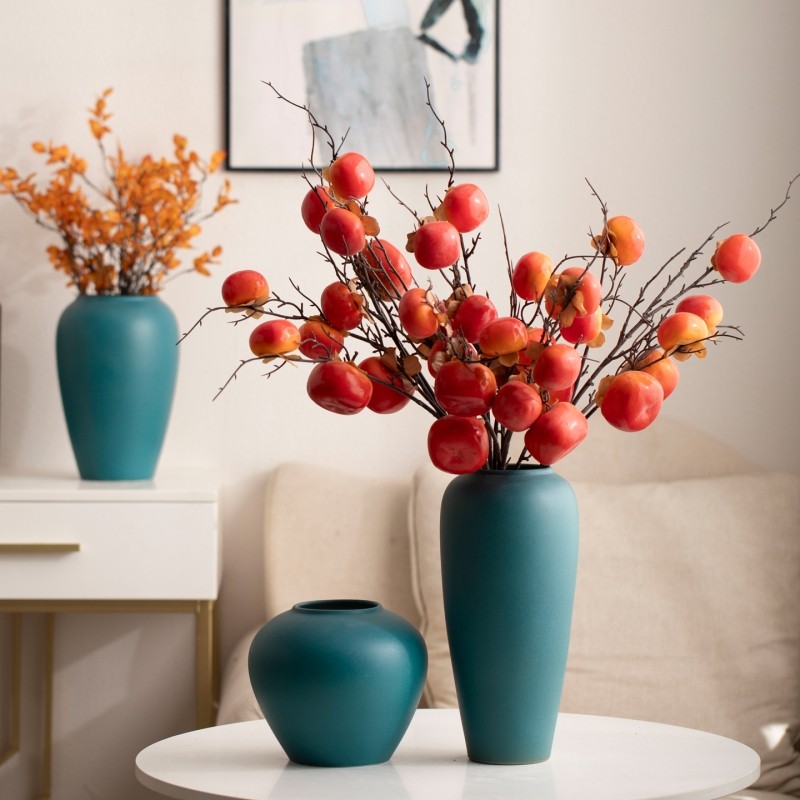 景德镇现代简约陶瓷花瓶绿色粗陶陶罐客厅民宿酒店电视柜装饰摆件