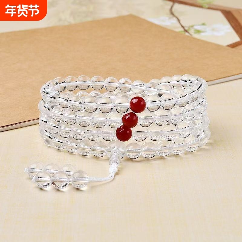 白水晶108颗佛珠佛串念珠手串多圈景区寺庙琉璃同款饰品长辈礼物