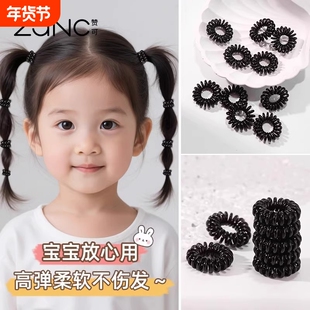 儿童电话线发圈细小号女童扎头发马尾宝宝皮套皮筋精致黑色不伤发
