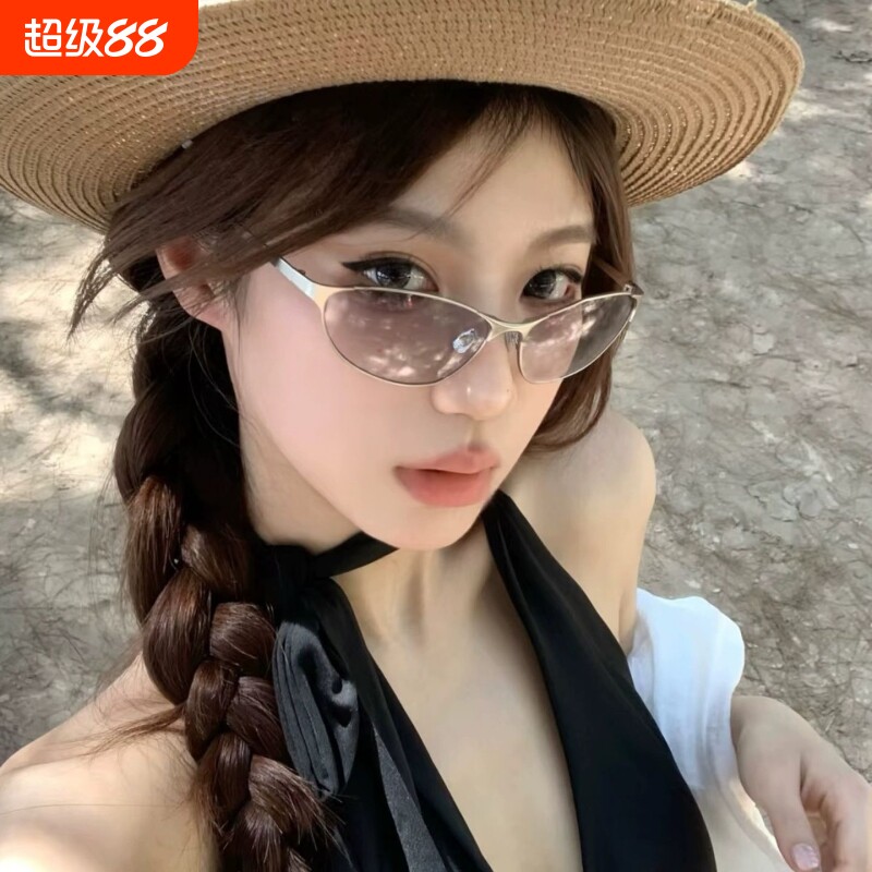 高颜值复古金属猫眼墨镜女户外素颜神器眼镜框架韩版女太阳镜圆脸