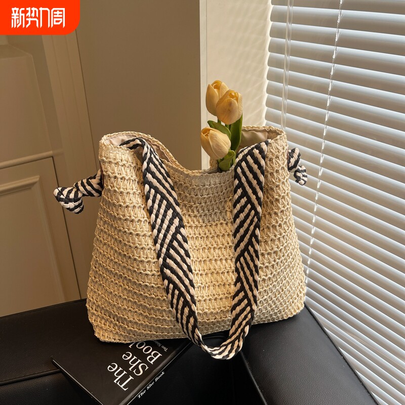 慵懒风大容量民族风包包女夏海边度假编织包草编宽肩带通勤托特包