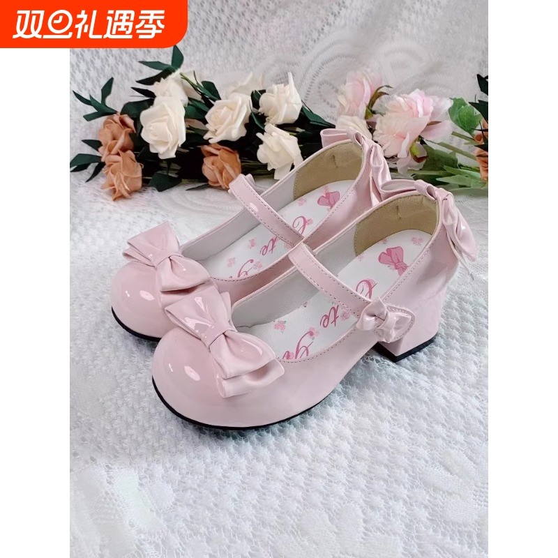 心萌少女原创Lolita高跟鞋茶会千金优雅圆头全皮中跟洛丽塔小皮