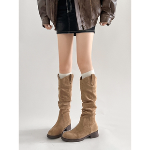 显瘦V口堆堆靴子女长筒靴2025秋冬新款 美西部牛仔骑士靴高跟高筒