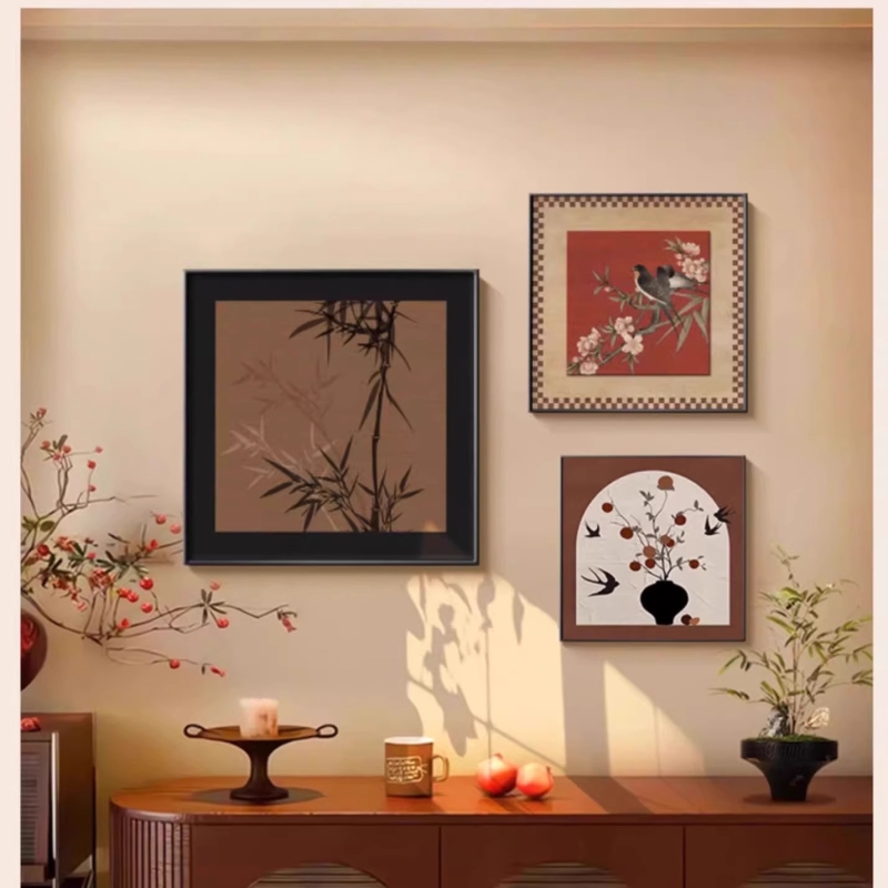 沙发背景墙中古风艺术客厅装饰画高级感法式复古沙发背景墙挂画