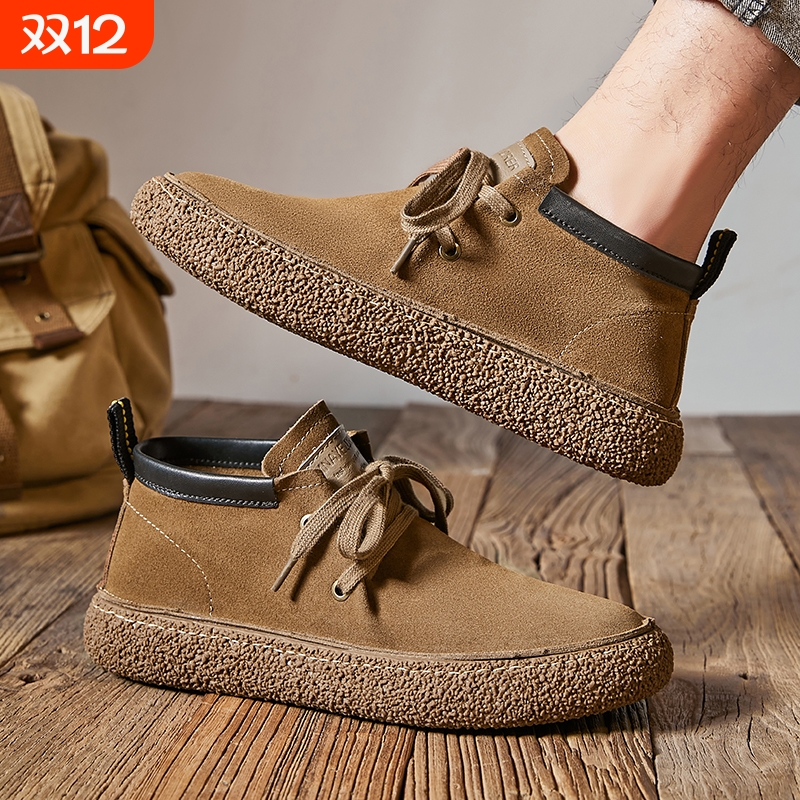 工装鞋男秋冬季复古低帮马丁靴潮流真皮英伦百搭休闲翻毛皮鞋耐磨