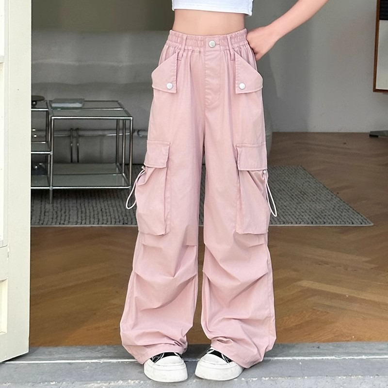 女童工装裤夏季薄款2025新款洋气中大童直筒裤子女孩儿童速干长裤