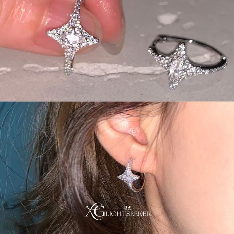 过年韩系爆闪满钻星星素圈耳扣秋冬新款轻奢气质百搭耳饰爱心