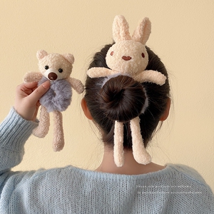 小熊毛绒发圈女秋冬头绳高级感发绳新款头饰扎头发皮筋丸子头发饰