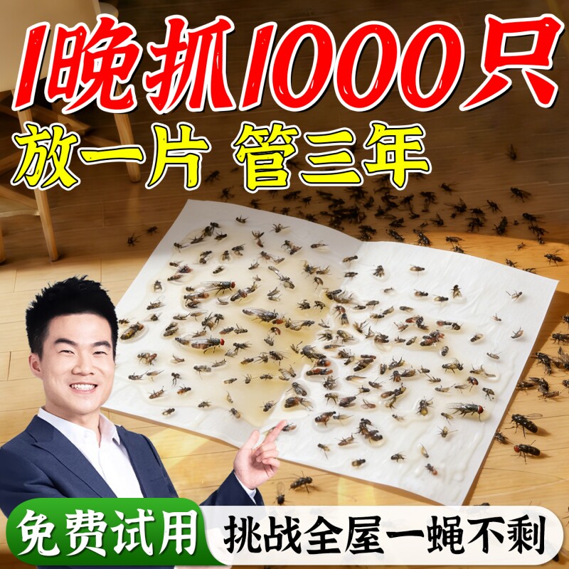苍蝇贴强力粘苍蝇纸粘蝇板药沾蚊杀手捕捉器灭蝇子神器一扫光家用